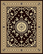 Rich Brown Cream Floral Medallion Border Rug