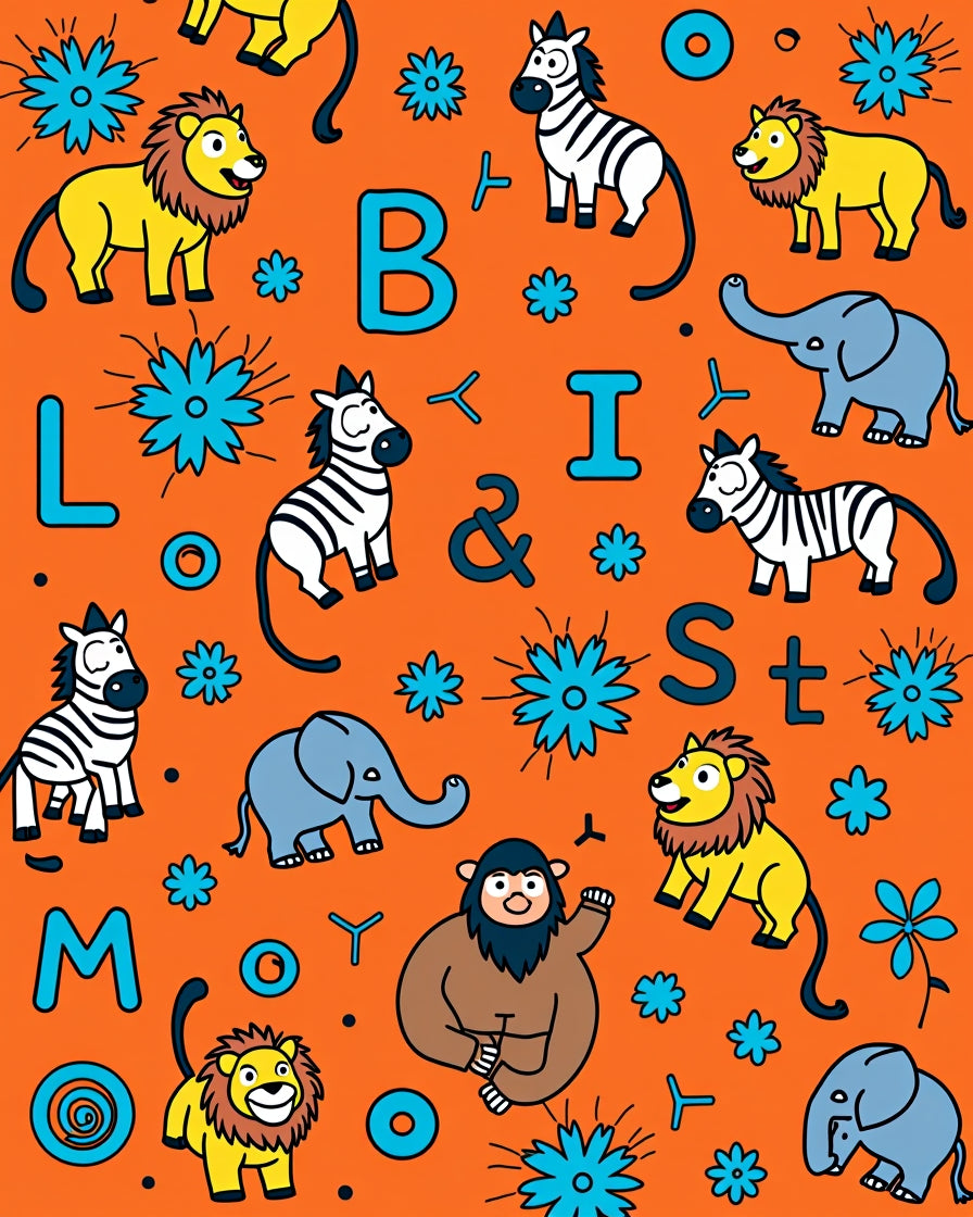 Orange Safari Animals And Letters Rug