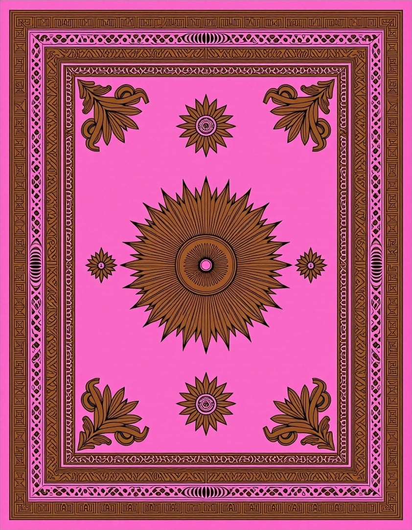 Bright Pink Sunburst Floral Border Rug