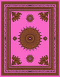 Bright Pink Sunburst Floral Border Rug