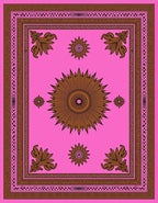 Bright Pink Sunburst Floral Border Rug