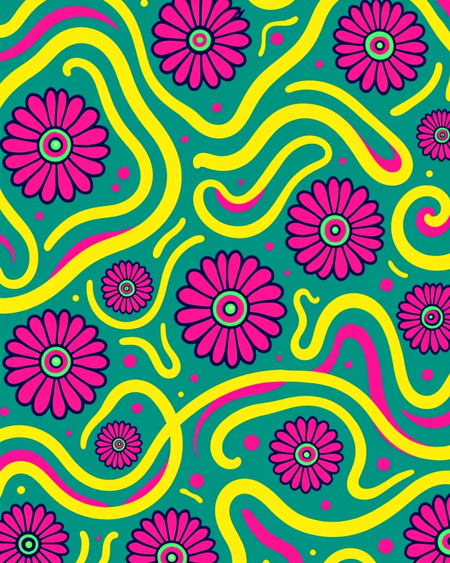 Vibrant Pink Daisy Swirls Rug