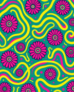 Vibrant Pink Daisy Swirls Rug