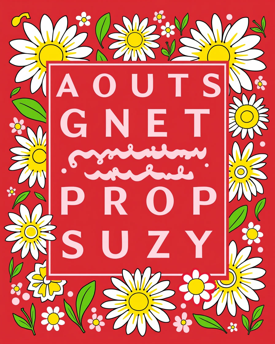 Red Daisy Garden Letter Grid Rug