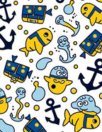 Nautical Yellow Blue Marine Creatures Rug