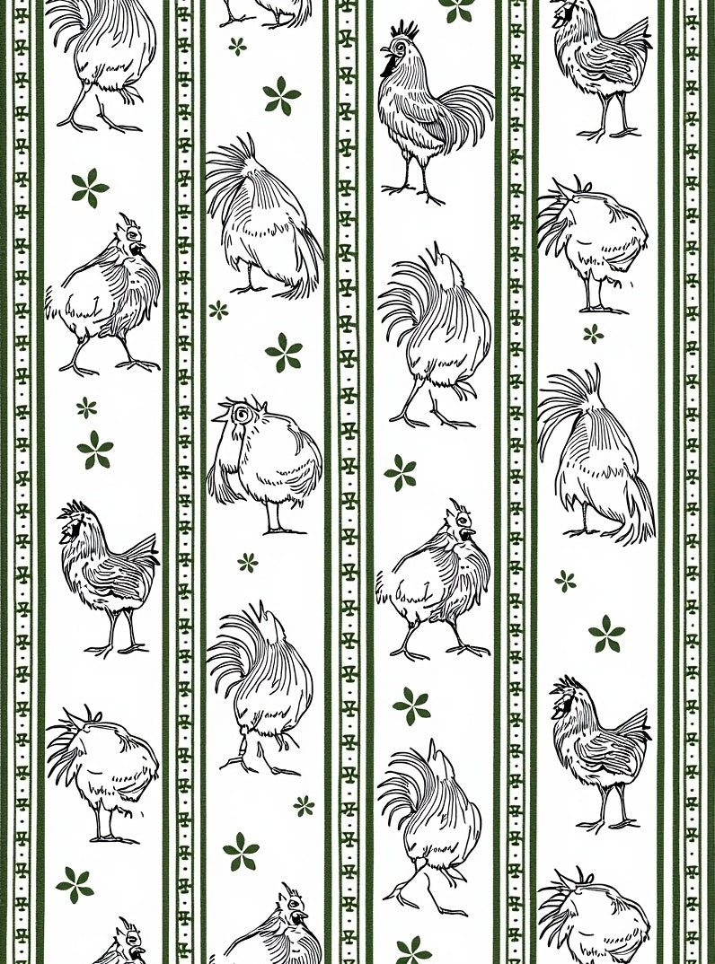 Farmhouse Black White Rooster Floral Stripes Rug