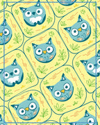 Whimsical Blue Owl Yellow Cartoon Rug