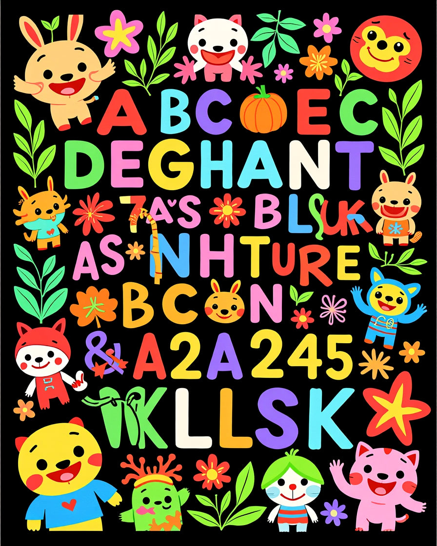 Playful Alphabet Characters Floral Collection Rug