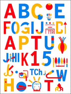 Red Blue Yellow Alphabet Collage Rug