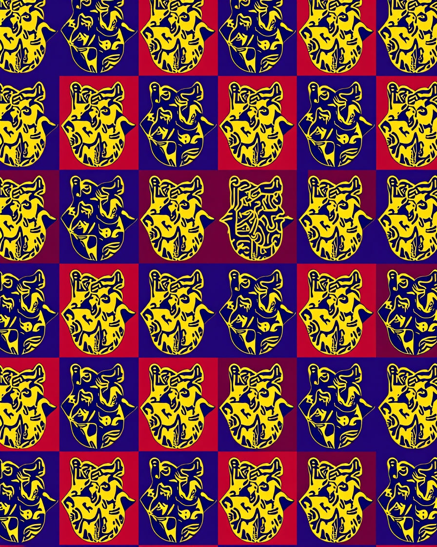 Bold Yellow Hamsa Red Blue Checkered Rug