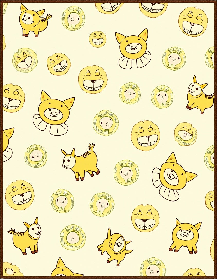 Yellow Cartoon Animal Collage Rug