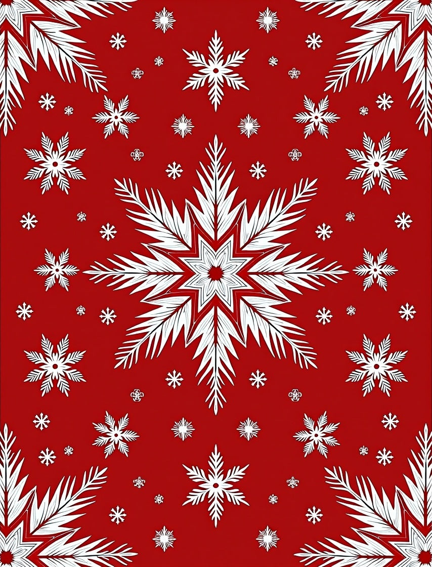 Crimson Red White Snowflakes Rug