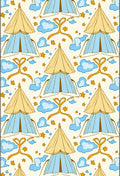 Yellow Blue Tent Clouds Stars Ribbon Rug