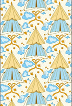 Yellow Blue Tent Clouds Stars Ribbon Rug