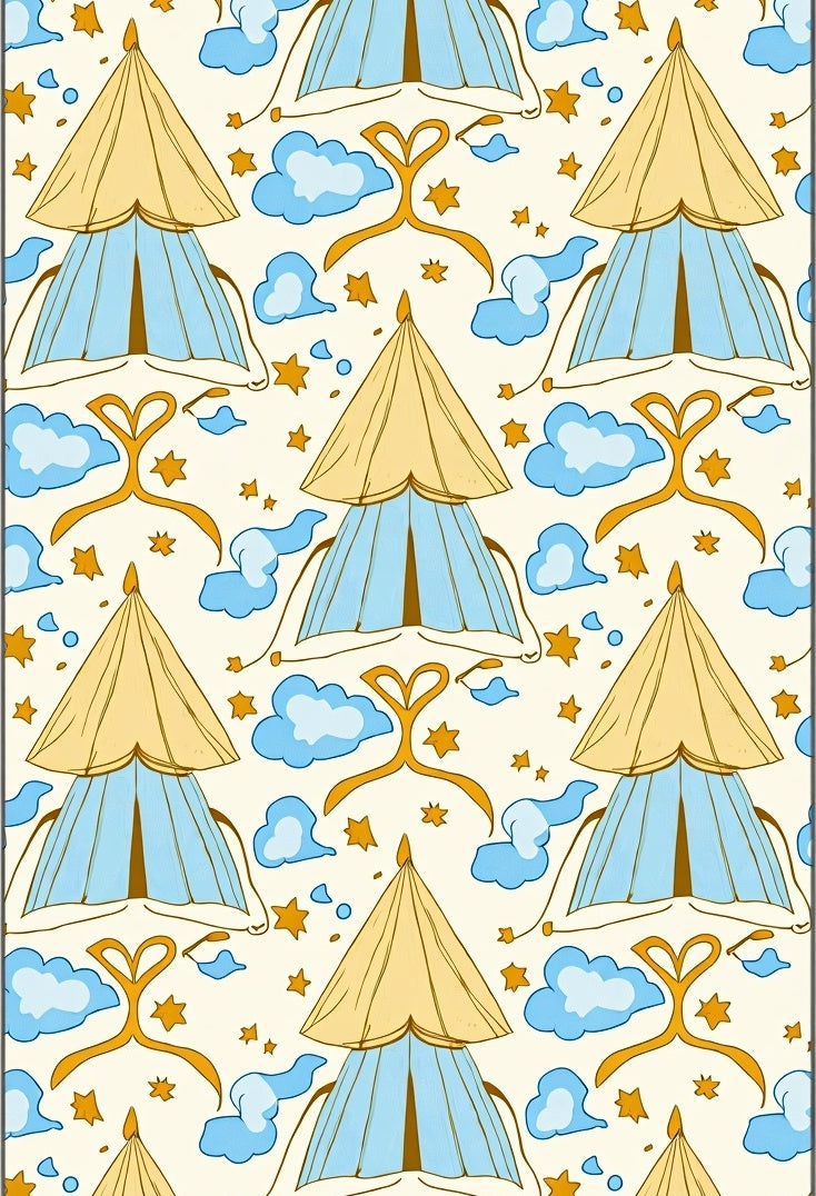 Yellow Blue Tent Clouds Stars Ribbon Rug