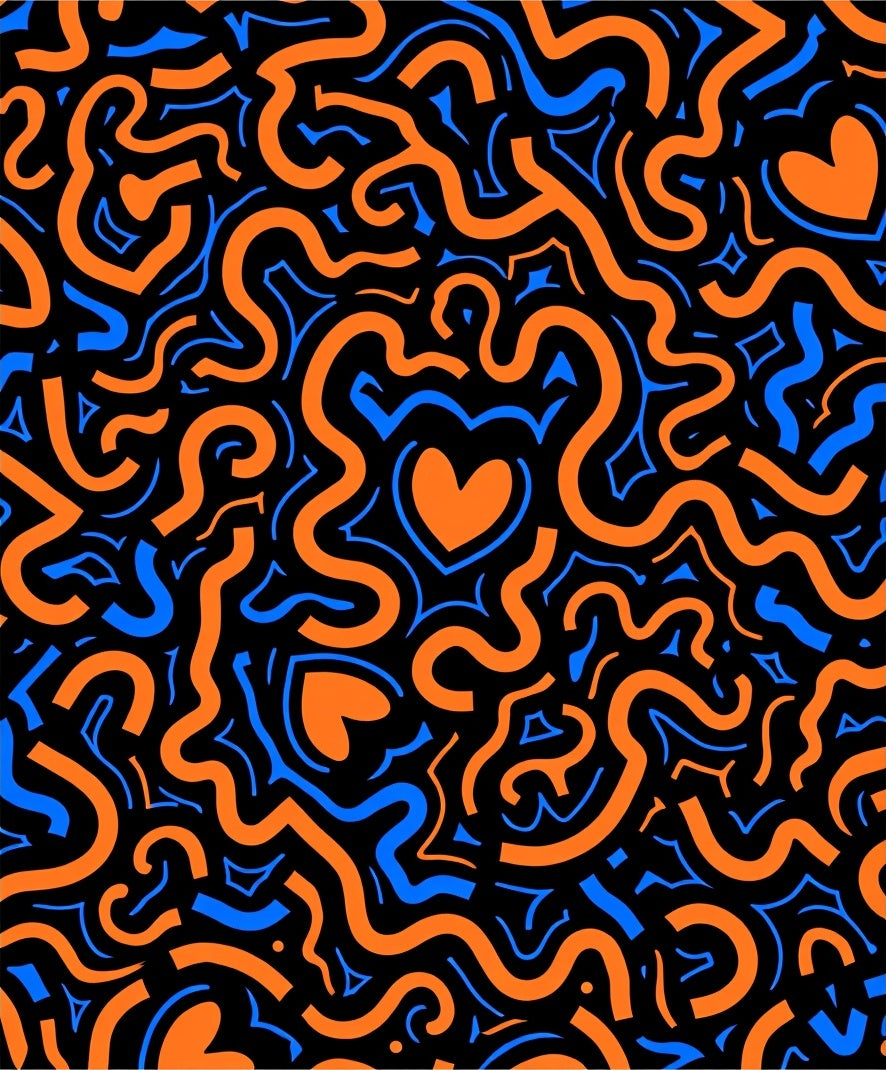Bold Orange Blue Heart Swirl Rug
