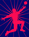 Crimson Leaping Athlete Blue Rays Rug