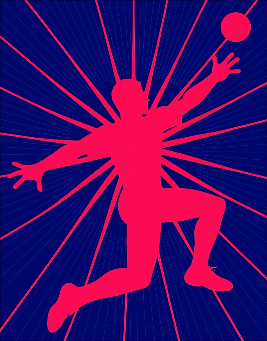 Crimson Leaping Athlete Blue Rays Rug