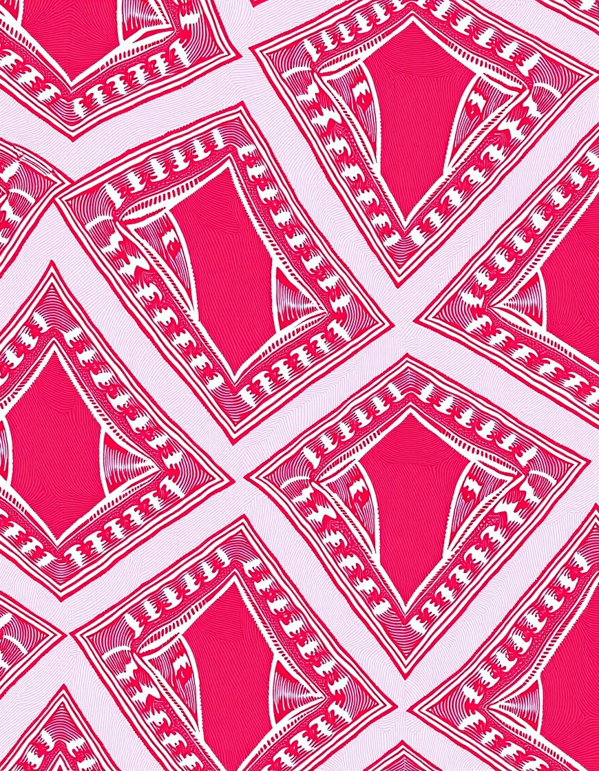 Vibrant Pink and White Diamond Medallion Rug