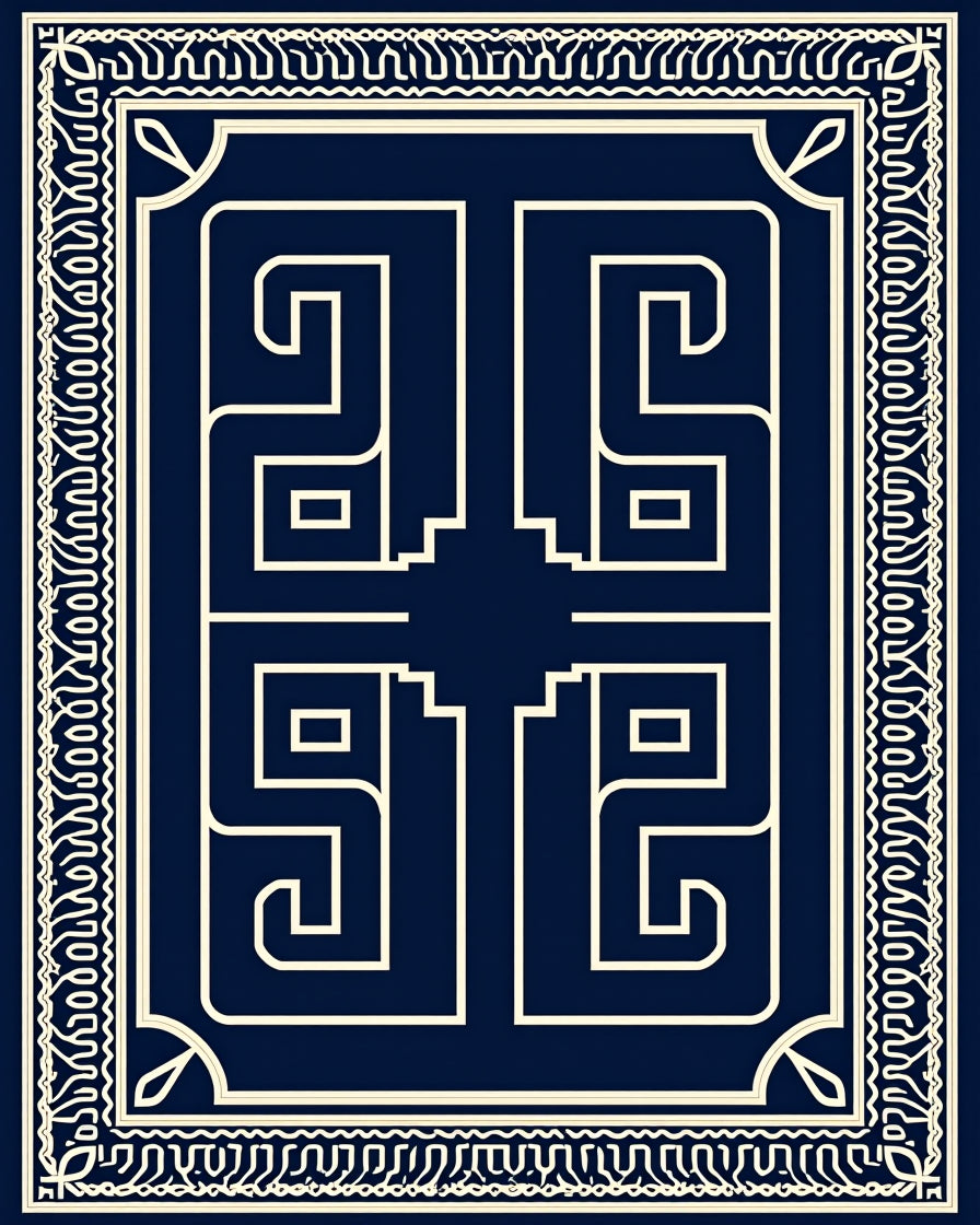 Navy Geometric Maze Border Rug