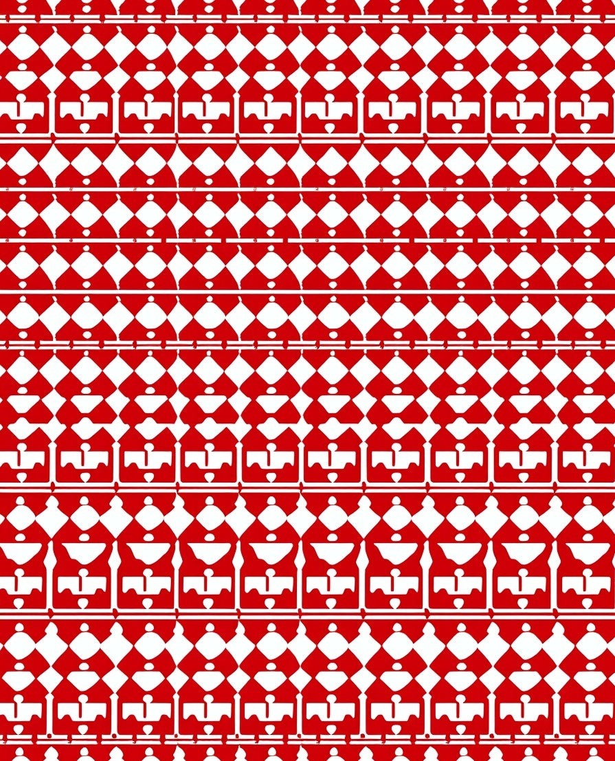 Crimson White Repeating Castle Diamond Rug