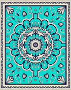 Turquoise Cream Navy Mandala Rug
