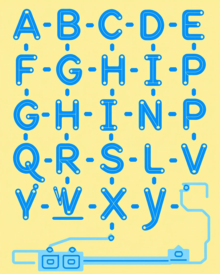 Blue Alphabet Circuit Board Layout Rug