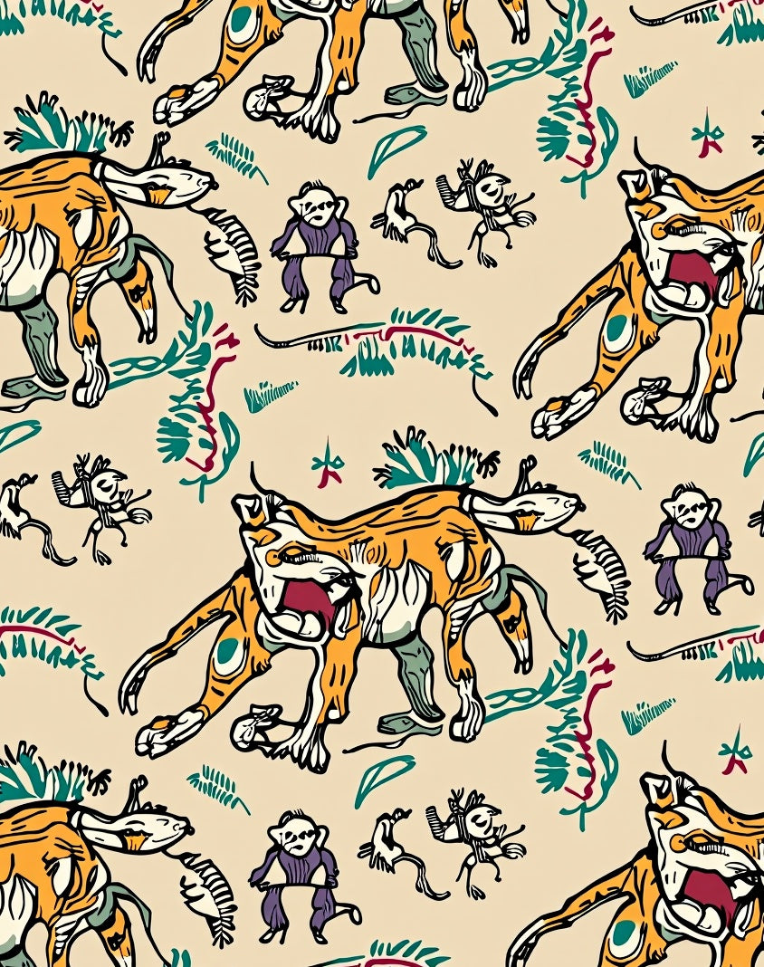 Whimsical Tiger And Monkey Meadow Rug