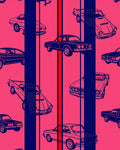Retro Cars Pink Navy Stripe Rug