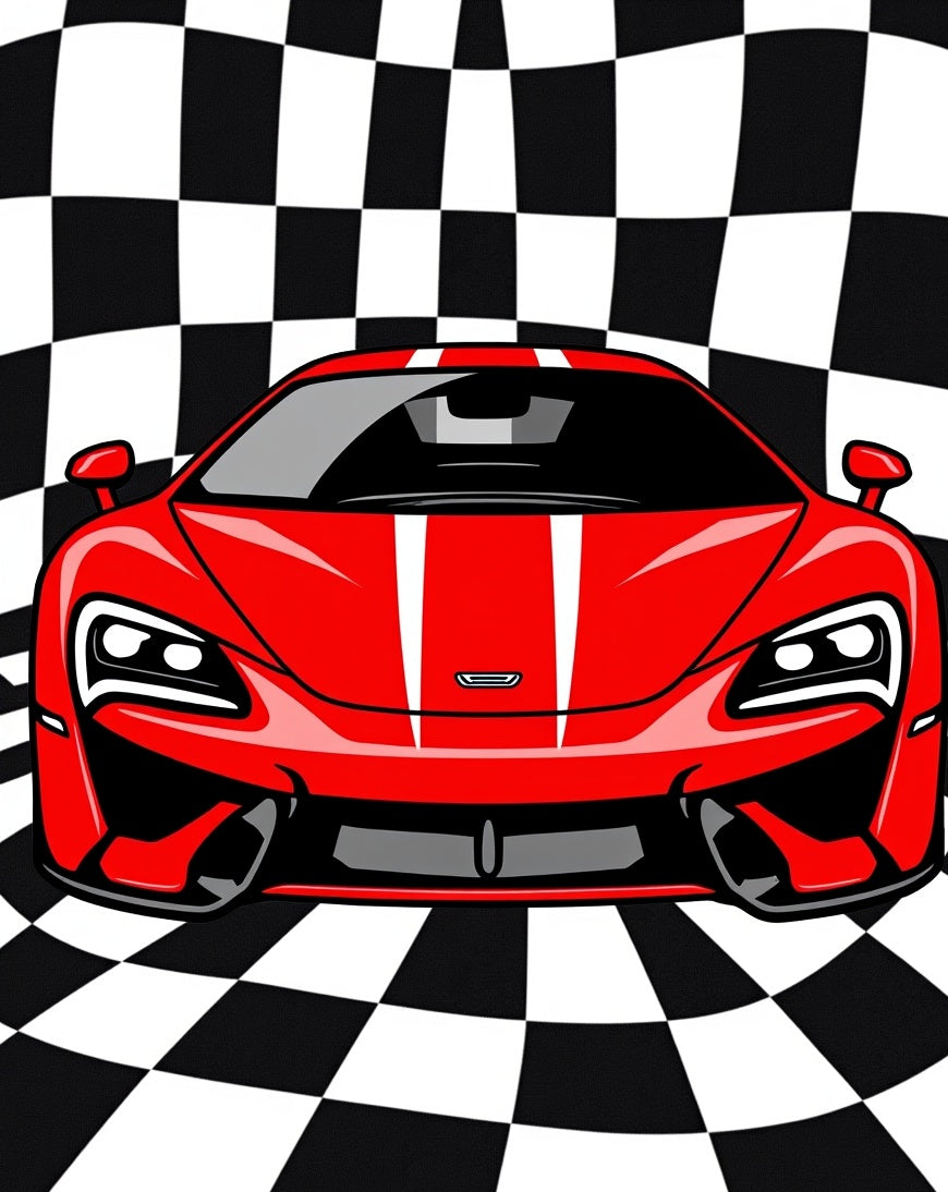 Red White Striped Sports Car Racing Rug