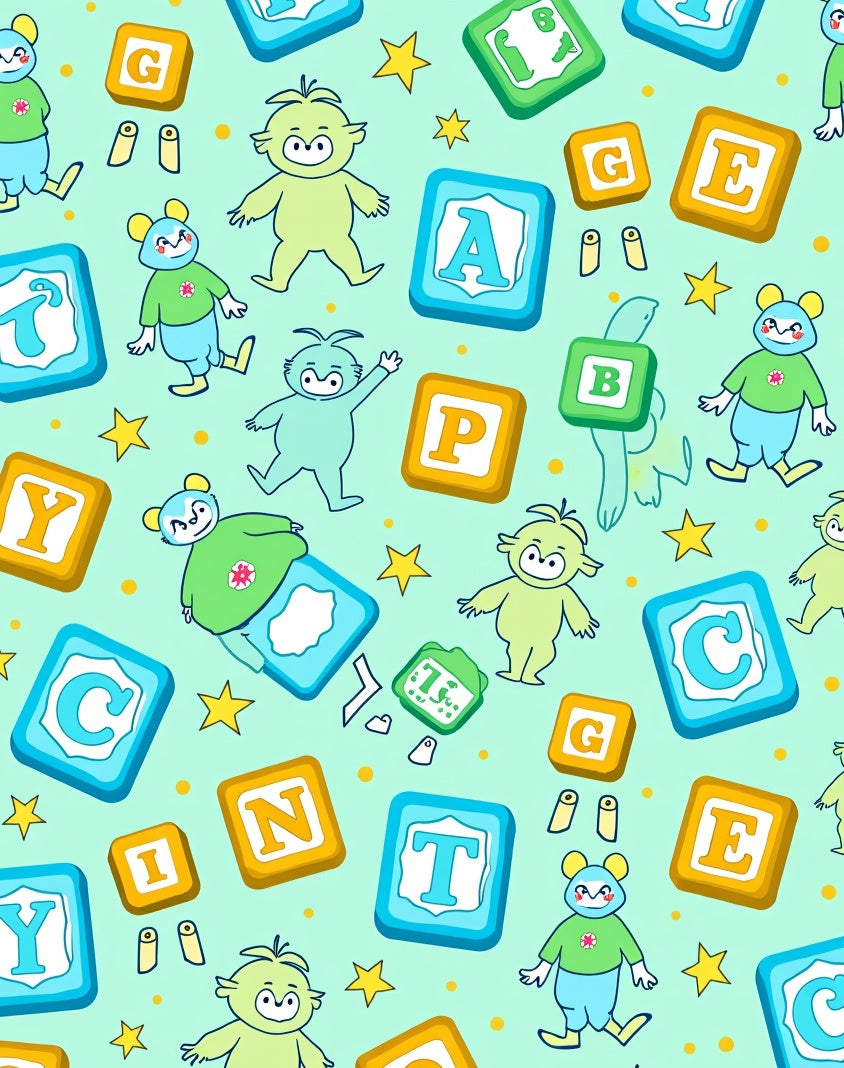 Playful Creatures Alphabet Blocks Rug