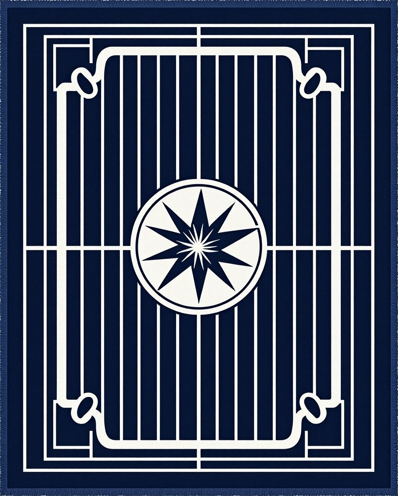 Navy White Geometric Compass Star Rug