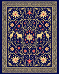 Deep Blue Golden Floral Animal Scroll Rug
