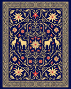 Deep Blue Golden Floral Animal Scroll Rug