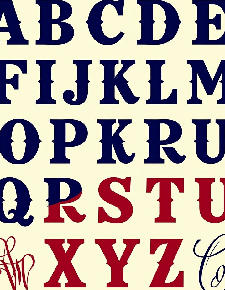 Alphabet Navy Red Split Letters Rug