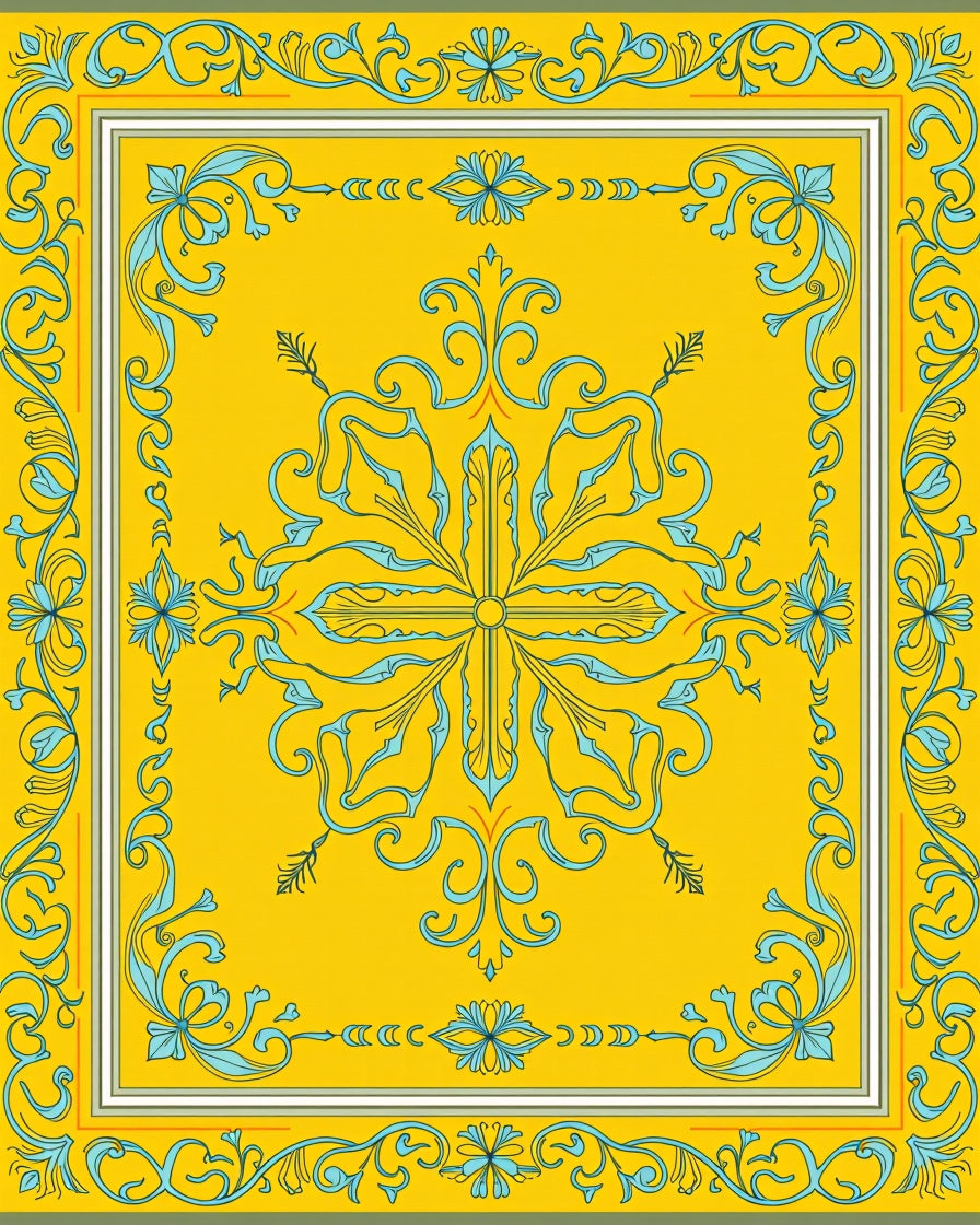 Golden Yellow Filigree Floral Medallion Rug