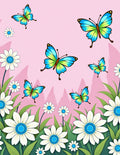 Whimsical Blue Butterfly Garden Scene Rug