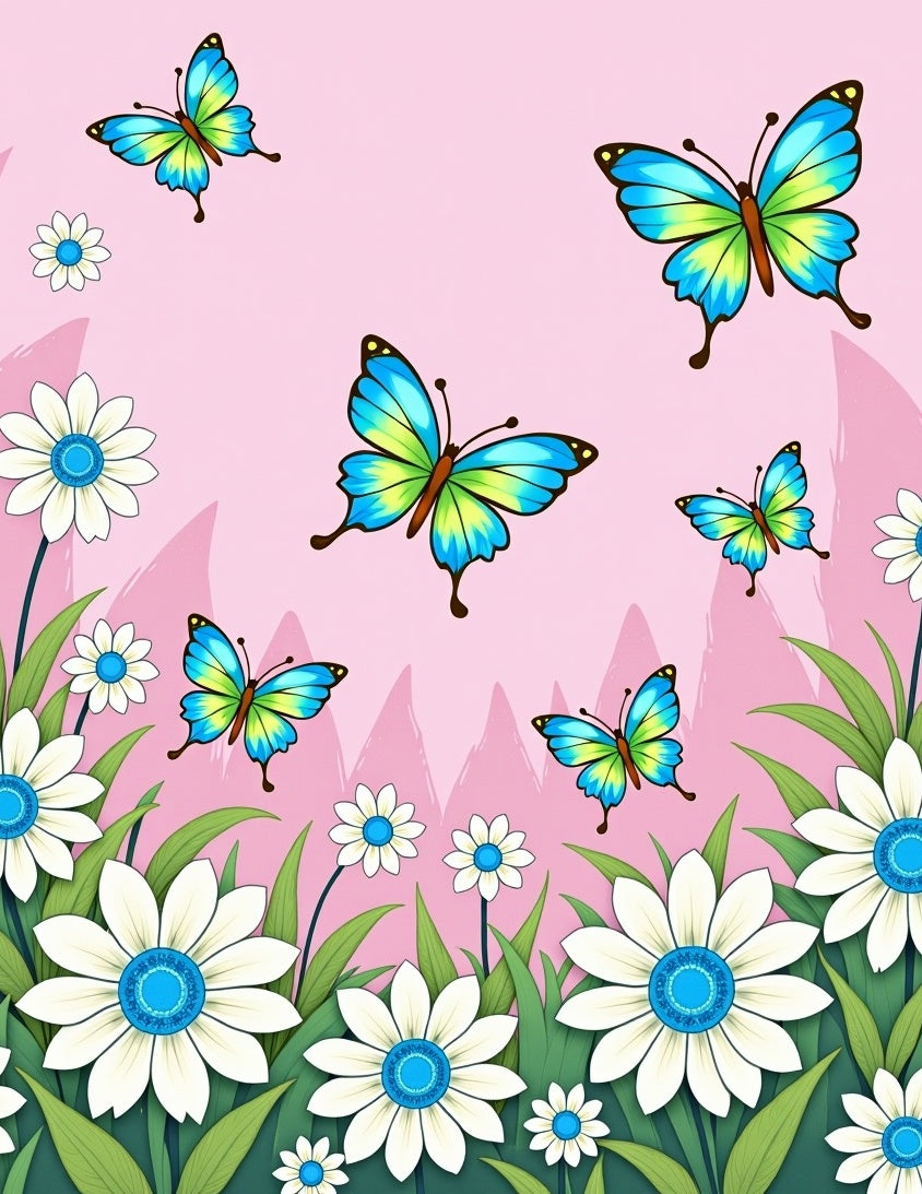 Whimsical Blue Butterfly Garden Scene Rug