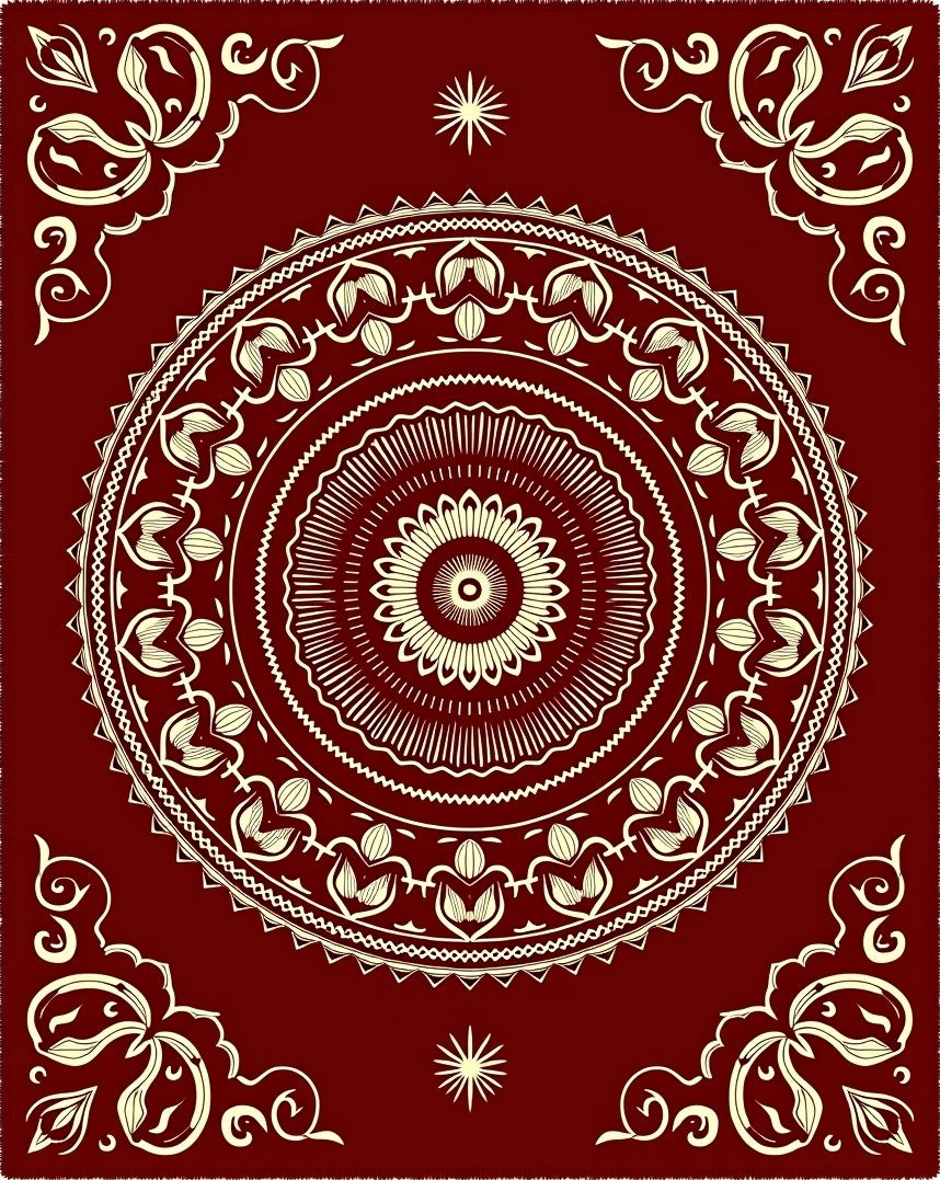 Crimson Cream Intricate Mandala Rug