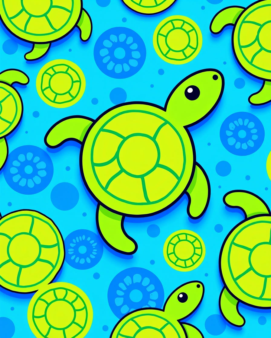 Bright Lime Green Turtle Aquatic Scene Rug