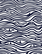 Navy Blue Wavy Stripes Eyes Rug