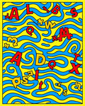 Vibrant Yellow Blue Alphabet Waves Rug