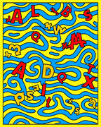 Vibrant Yellow Blue Alphabet Waves Rug