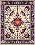 Red Navy Floral Medallion Botanical Layout Rug