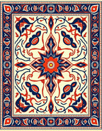 Red Navy Floral Medallion Botanical Layout Rug