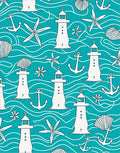 Coastal White Lighthouse Anchor Seashell Waves Rug