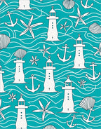 Coastal White Lighthouse Anchor Seashell Waves Rug