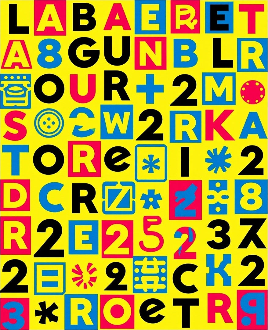 Bold Colorful Typographic Collage Rug