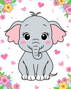 Cute Gray Baby Elephant Pink Hearts Flowers Rug