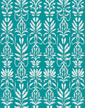 Teal White Floral Art Nouveau Scroll Rug